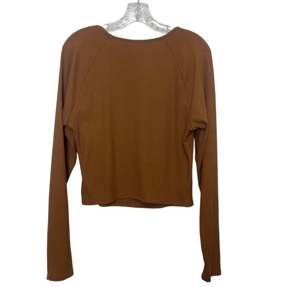 Wild Fable Womens Ribbed Long Sleeve Top XL Brown Rayon Spandex Blend Square Nec - Picture 2 of 6